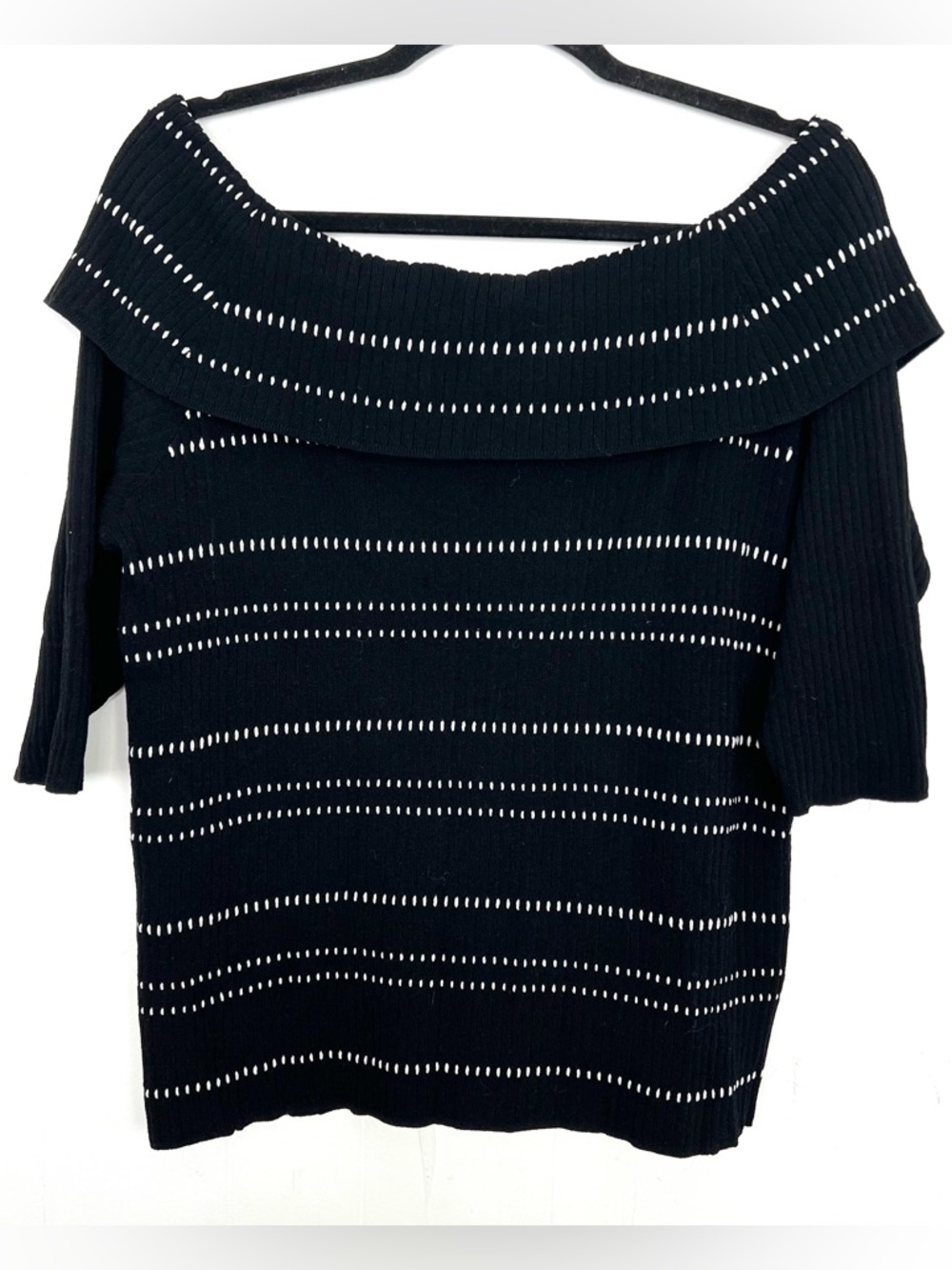 Lane Bryant Black White Woven Ribbed Knit Off The Shoulder‎ Sweater 18/20 2X